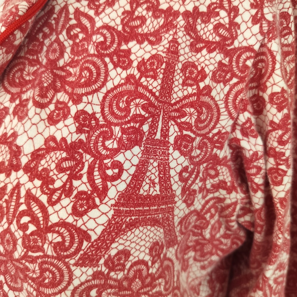 Bed Head Pajama Set Womens Medium Eiffel Tower Paris Lace Look Red White Cotton - Picture 6 of 11